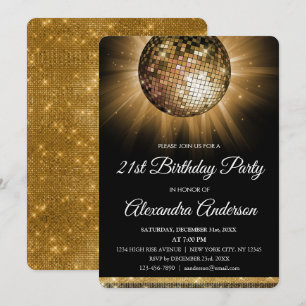 Invitation Gold 21st Anniversaire Party Gold Disco Ball