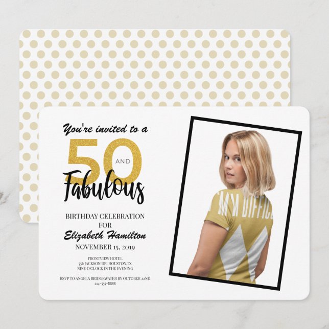 Invitation Gold 50 et fabuleuse fête d'anniversaire (Devant / Derrière)
