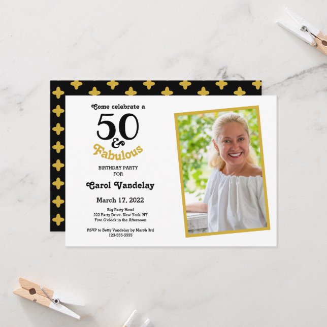Invitation Gold 50 et fabuleux 50e anniversaire (Devant/Arrière en situation)