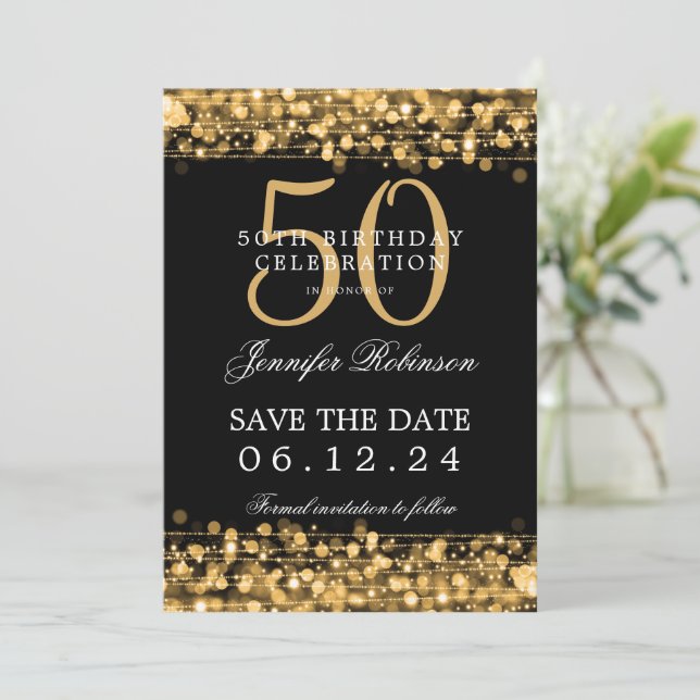 Invitation Gold 50th Birthday Enregistrer la date (Debout devant)