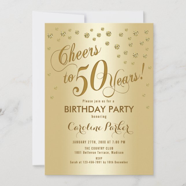 Invitation Gold 50th Birthday Party (Devant)