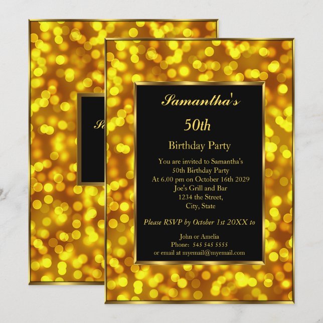 Invitation Gold 50th Birthday Party (Devant / Derrière)