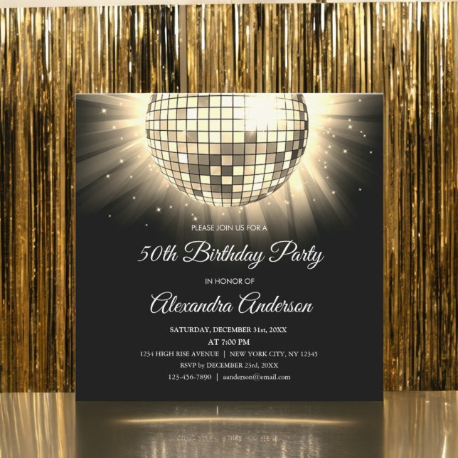 Invitation Gold 50th Birthday Party Disco Ball (Créateur téléchargé)
