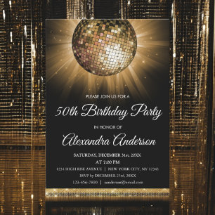 Invitation Gold 50th Birthday Party Gold Disco Ball