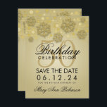 Invitation Gold 50th Birthday Save Date Winter<br><div class="desc">Elégant design "50th Birthday Party" avec Gold Faux Parties scintillant Snowflakes & bokeh lumières brillantes sur Gold arrière - plan (vous pouvez changer la couleur arrière - plan pour répondre à vos besoins),  et nom personnalisé   texte de détails. Facile à utiliser et facile à personnaliser. Commandez aujourd'hui !</div>