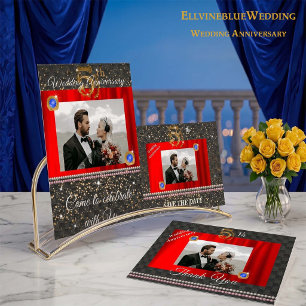 Invitation Gold 5e anniversaire Mariage Black Woven & Pearls