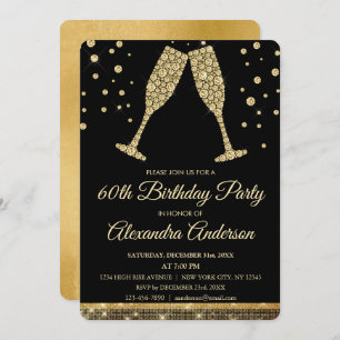 Invitation Gold 60e Anniversaire de la fête Diamond Champagne