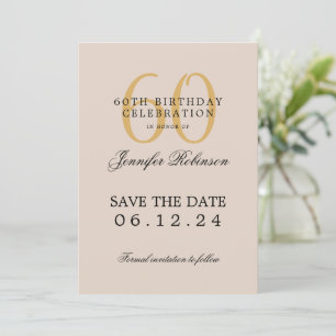 Invitation Gold 60th Birthday Party Save the Date Champagne