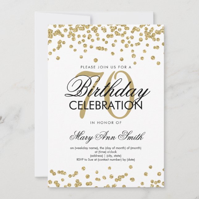 Invitation Gold 70e anniversaire Parties scintillant Confetti (Devant)