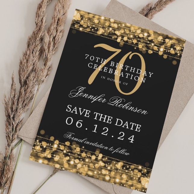 Invitation Gold 70th Birthday Enregistrer la date (Gold 70th Birthday Save the Date Invitation)