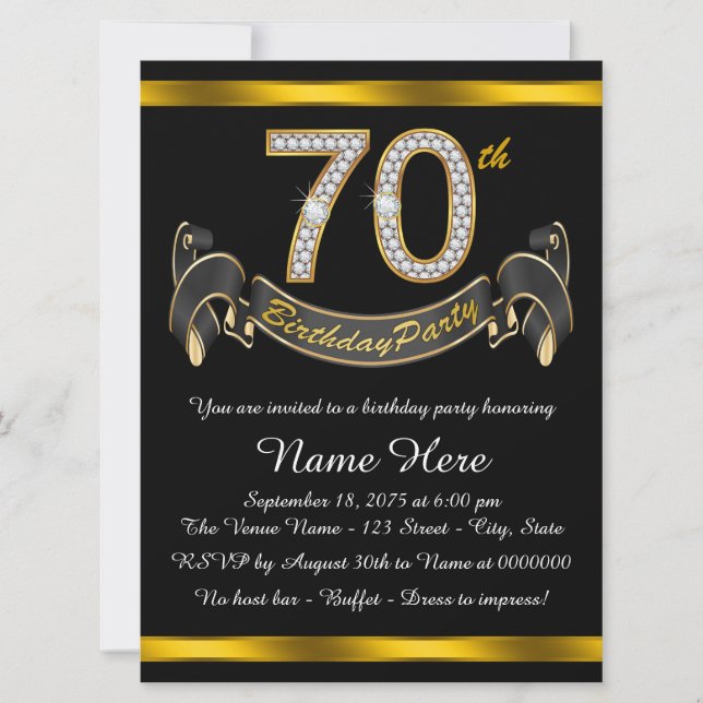 Invitation Gold 70th Birthday Party (Devant)