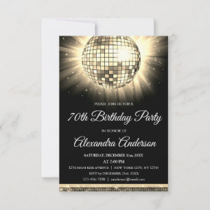 Invitation Gold 70th Birthday Party 70's Disco Ball