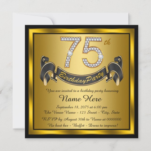 Invitation Gold 75th Birthday Party (Devant)