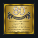 Invitation Gold 80th Birthday Party<br><div class="desc">Invitation de fête du 80e anniversaire avec des numéros de diamant d'or et une bannière sur un arrière - plan noir et or. Cette belle invitation de fête de 80ème anniversaire en noir et or est facilement customisée pour votre événement. Vous pouvez modifier la couleur de l'arrière - plan. Ce...</div>