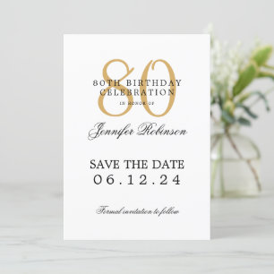 Invitation Gold 80th Birthday Party Enregistrer la date