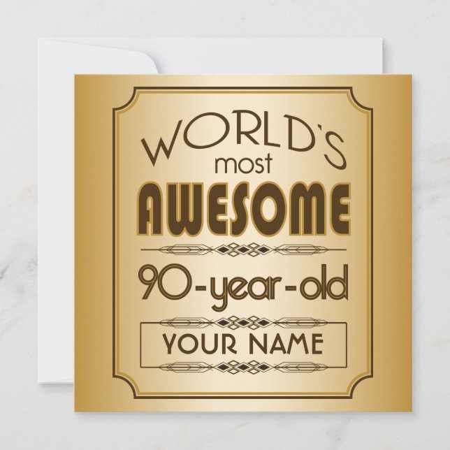 Invitation Gold 90th Birthday Celebration World Best Fabulous (Devant)