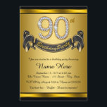 Invitation Gold 90th Birthday Party<br><div class="desc">Invitation de 90ème anniversaire avec numéros de diamant et bannière sur un magnifique arrière - plan noir et or riche. Cette belle invitation de fête de 90ème anniversaire en noir et or est facilement customisée pour votre événement. Vous pouvez modifier la couleur de l'arrière - plan. Ce design frappant fonctionne...</div>