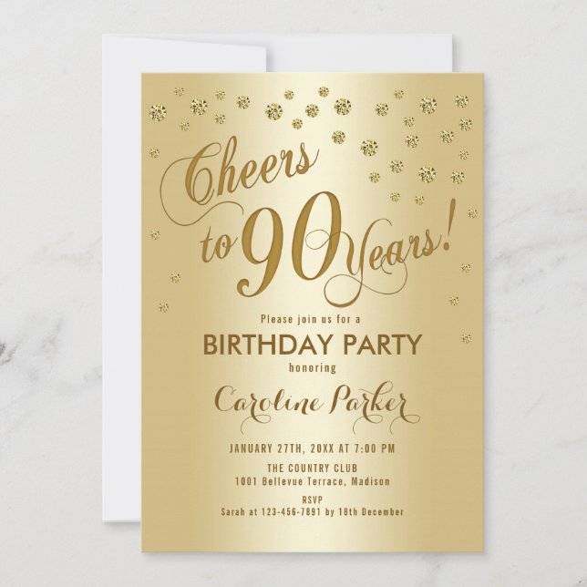 Invitation Gold 90th Birthday Party (Devant)