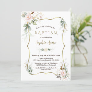 Invitation Gold Airy Greenery Blush Rose Gold Floral Baptism