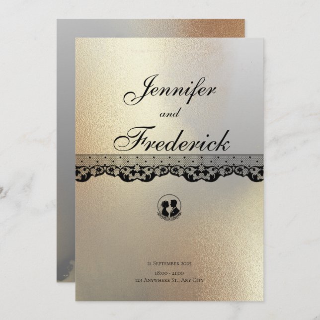 Invitation Gold Alcohol Enk Mariage élégant (Devant / Derrière)