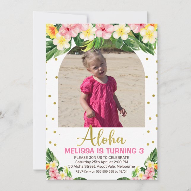 Invitation Gold Aloha Floral Foliage Arché Photo Anniversaire (Devant)