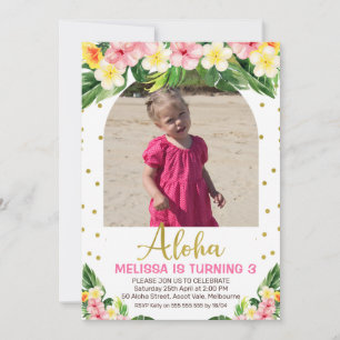 Invitation Gold Aloha Floral Foliage Arché Photo Anniversaire