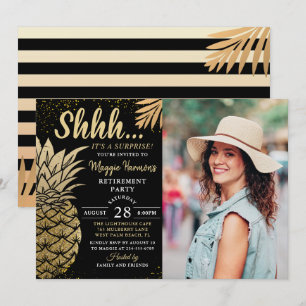 Invitation Gold Ananas Surprise Retraite Party Photo