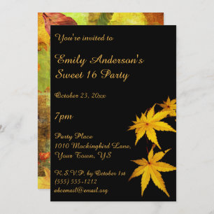 Invitation Gold and Black Autumn Sweet 16 Anniversaire