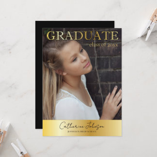 Invitation Gold and Black Minimalist Photo Graduation