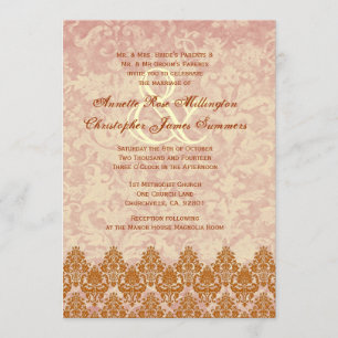 Invitation Gold and Blush Lace and Grunge Mariage damassé V01