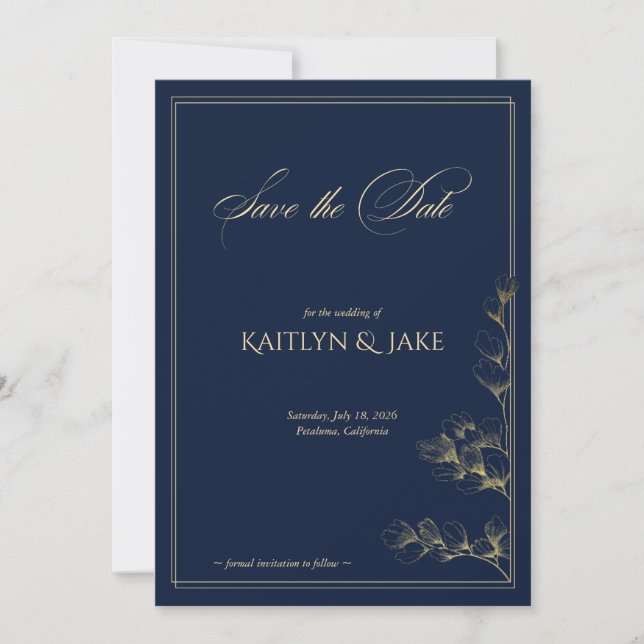 Invitation Gold and Navy Save the Date Card (Devant)