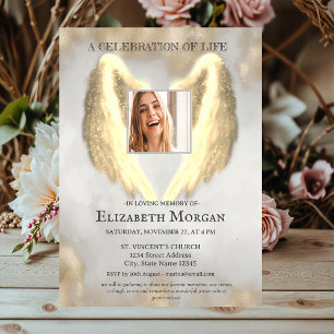 Invitation Gold Angel Wings Photo Gold Celebration Of Life