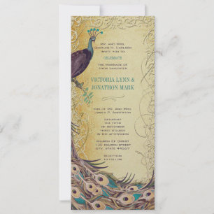 Invitation Gold Aqua Eggplant Art Nouveau Peacock Mariage