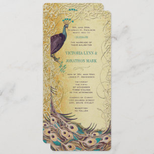 Invitation Gold Aqua Eggplant Art Nouveau Peacock Mariage