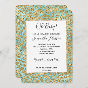 Invitation Gold Aqua Mint Glitz Parties scintillant Leopard