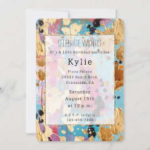 Invitation Gold Aqua rose Abstrait Leopard