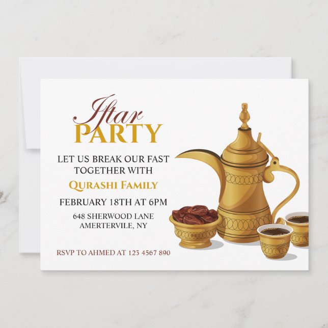 Invitation Gold Arabic Dallah Coffee & Dates Iftar Party (Devant)