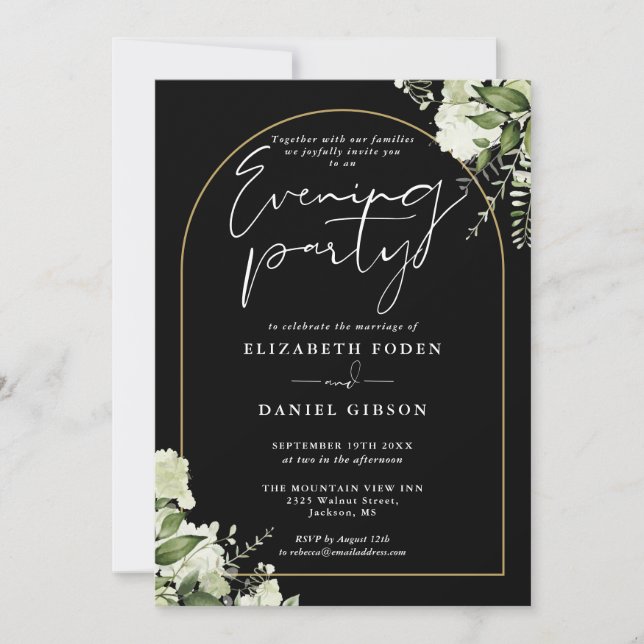 Invitation Gold Arc Floral Green Mariage soirée (Devant)