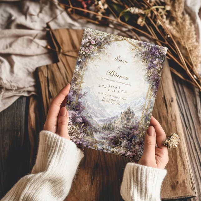 Invitation Gold Arch Pink and Purple Floral Castle Wedding (Créateur téléchargé)