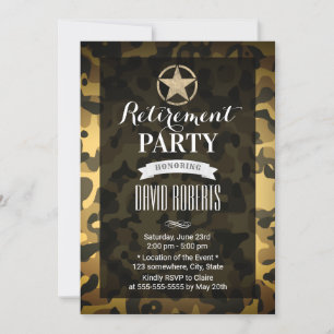 Invitation Gold Army Star Camouflage Retraite militaire