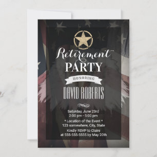 Invitation Gold Army Star USA Flag Military Retirement Party