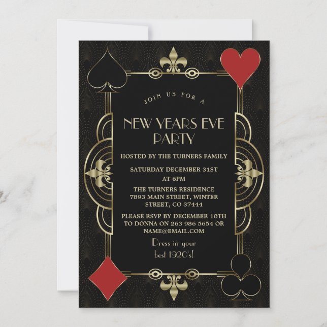 Invitation Gold Art Déco Black 1920 New Years Eve Party (Devant)