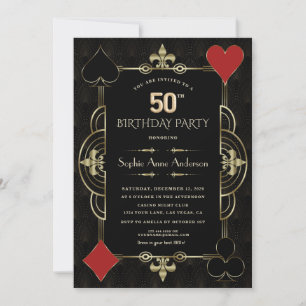 Invitation Gold Art Deco Casino Las Vegas Femme 50e anniversa
