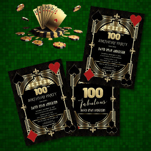 Invitation Gold Art Deco Casino Poker Homme 100e anniversaire