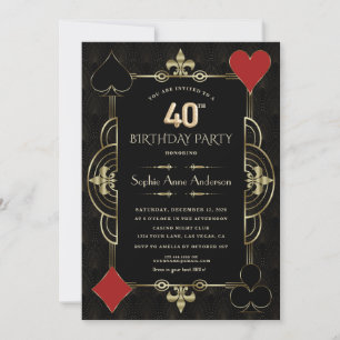Invitation Gold Art Deco Casino Vegas Femme 40e anniversaire