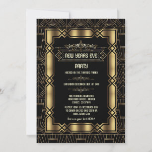 Invitation Gold Art Déco Gatsby 1920's New Year's Eve Party