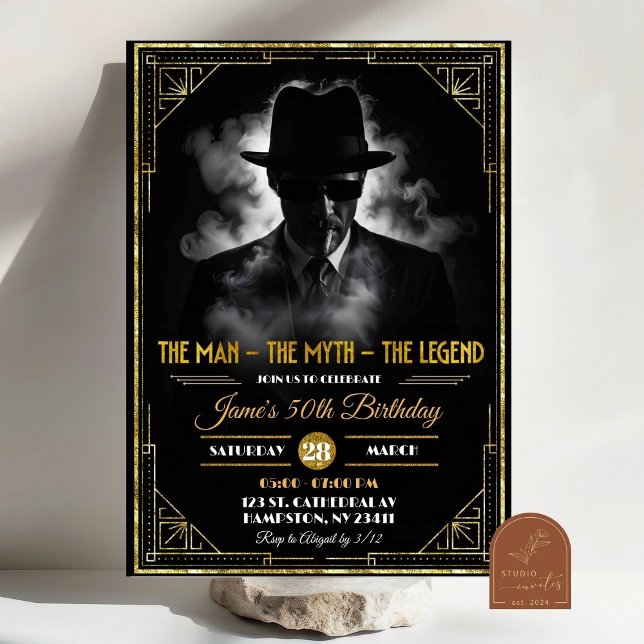 Invitation Gold Art Deco The Man Myth Legend Anniversaire (Créateur téléchargé)