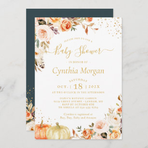 Invitation Gold Automne Floral Boho Chic Baby shower d'automn