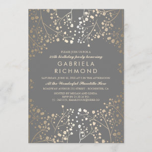 Invitation Gold Baby's Breath Elegant Grey Birthday Party