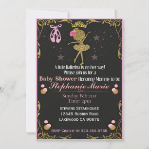 Invitation Gold Ballerina sur son chemin Baby shower invitati
